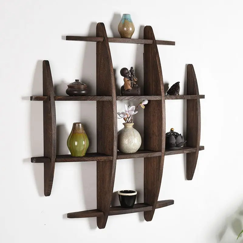 Axya Solid Wood Chinese Style Tea Set Display Rack - Modern Minimalist Wall-mounted Shelf