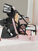 Axyaa Travel Makeup Train Case with Adjustable Dividers and Shoulder Strap