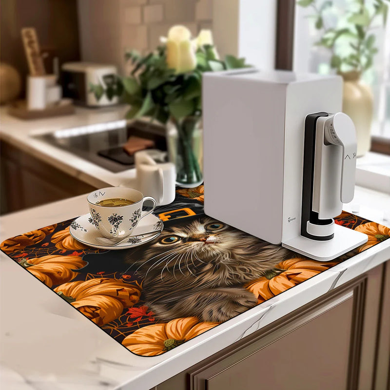 Axyaa Halloween Pumpkin Kitchen Drying Mat Absorbent Anti-slip Bathroom Drain Pad