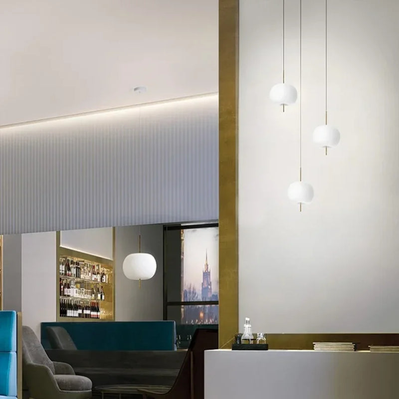 Axyaa White Glass Ball Pendant Light: Postmodern LED Hanging Light for Dining Room