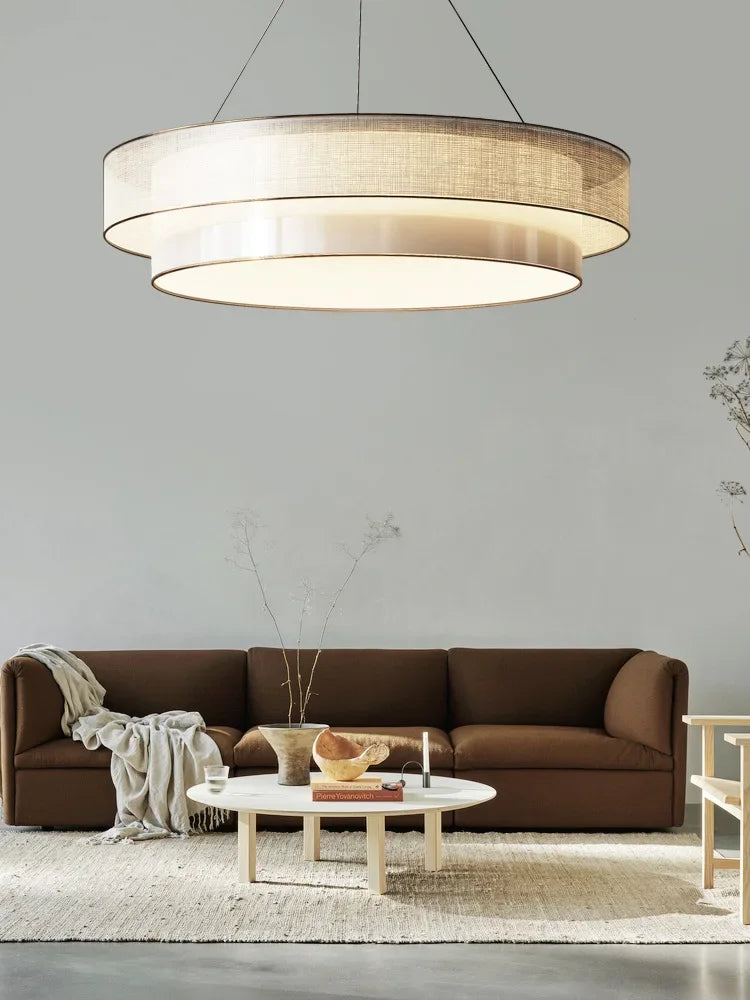 Axya Zen Circle Chandelier: Elegant Fabric Lighting for Living Room, Bedroom, Study, and Dining Room.