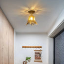 Axyaa Amber Glass LED Ceiling Lamp: Modern Aluminum Wood Light Fixture