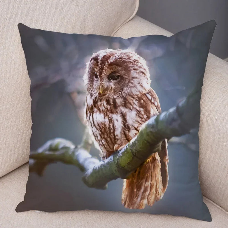 Axyaa Wild Owl Cushion Cover: Decorative Sofa Pillowcase for Home and Children's Room