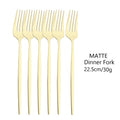 Axyaa Matte Stainless Steel Dinner Fork Set - 6Pcs Gold Silverware Flatware