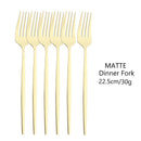 Axyaa Matte Stainless Steel Dinner Fork Set - 6Pcs Gold Silverware Flatware