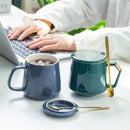 Axyaa European Style Gold Ceramic Coffee Mug with Lid and Spoon