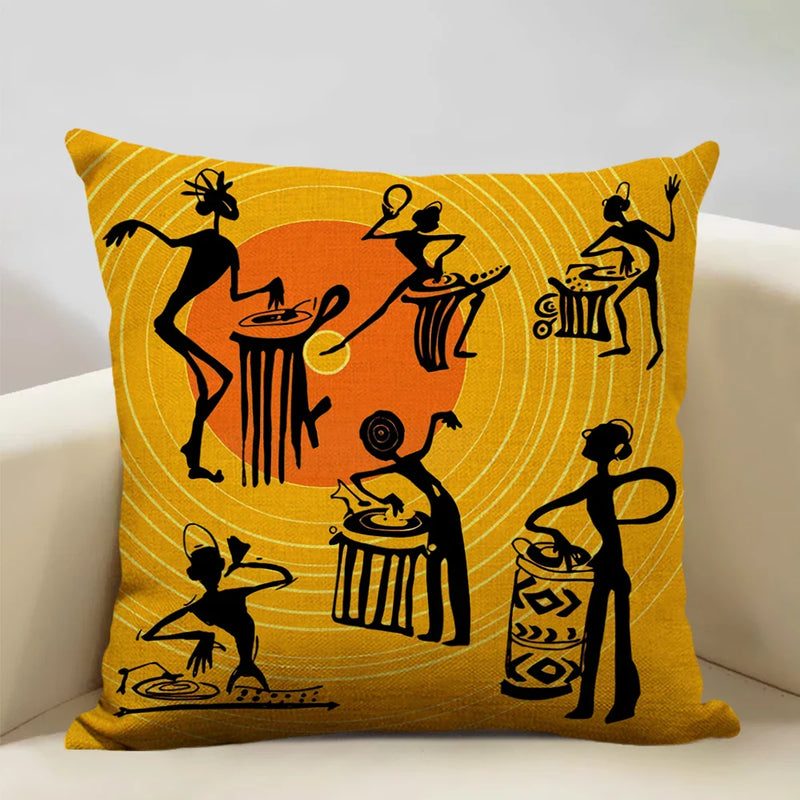 Axyaa African Dance Oil Painting Cushion Cover 45x45cm for Home Living Room Decor