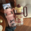 Axyaa Kawaii Cherry Bow Water Bottle 1200ml Straw Cup with Filter and Handle