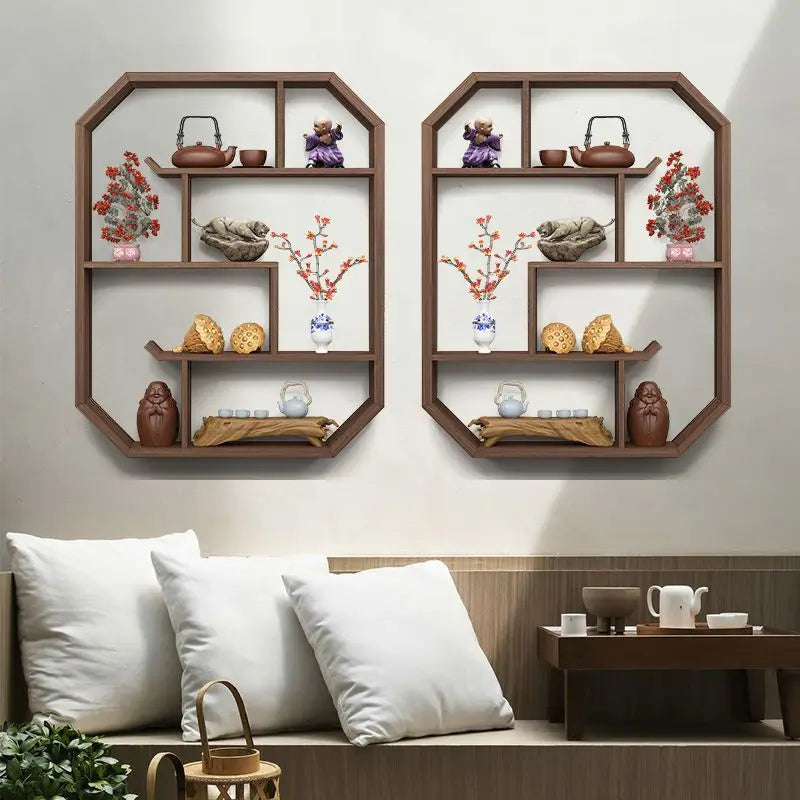 Axya Solid Wood Chinese Wall Display Shelf Zen Shelf for Living Room