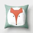 Fox and Bird Polyester Pillowcase by Axyaa: Cartoon Landscape Cushion Cover for Sofa