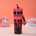 Axyaa 900ml Pink Plastic Water Bottle with Lid & Straw for Girls
