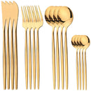 Axyaa 16-Piece Stainless Steel Black Gold Cutlery Set Silverware Dinnerware Flatware