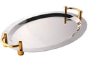 Axya Golden Double Ear Stainless Steel Oval Plate Tray for Buffet and Fruit - Wedding Restaurant Dish