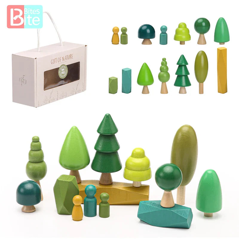 Axya Wooden Forest Tree Montessori Toy Set - Kids Stacking Blocks & Room Decoration