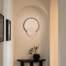 Axyaa Natural Stone LED Wall Light Round Dark Wood Dimmable Indoor Sconce