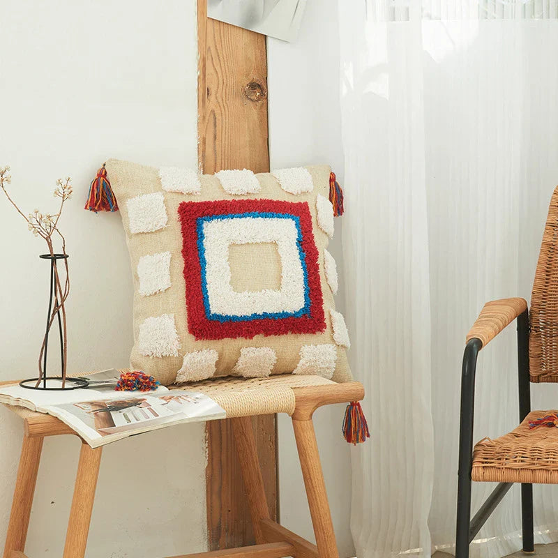 Boho Tufted Tassel Pillowcase | Axyaa Cotton Cushion Cover