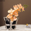 Axyaa Butterfly Ceramic Vase: Silver-Plated Floral Room Decor & Table Centerpiece