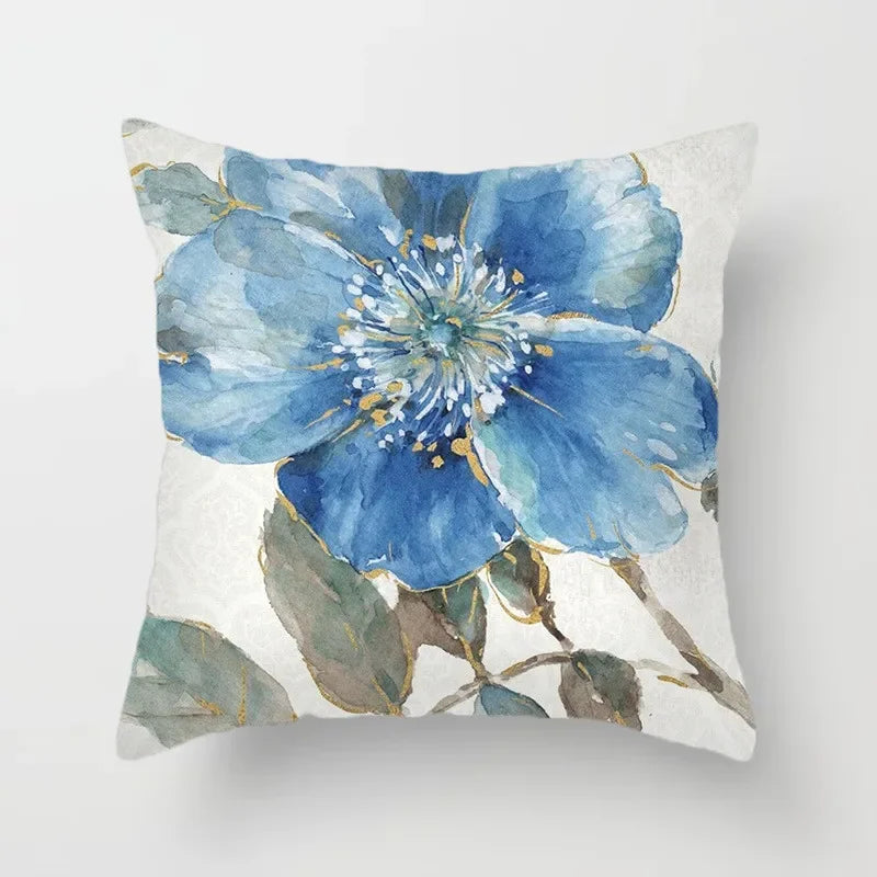 Luxurious Blue Bird Floral Pillowcase by Axyaa - 45x45cm Square Decor for Home & Office