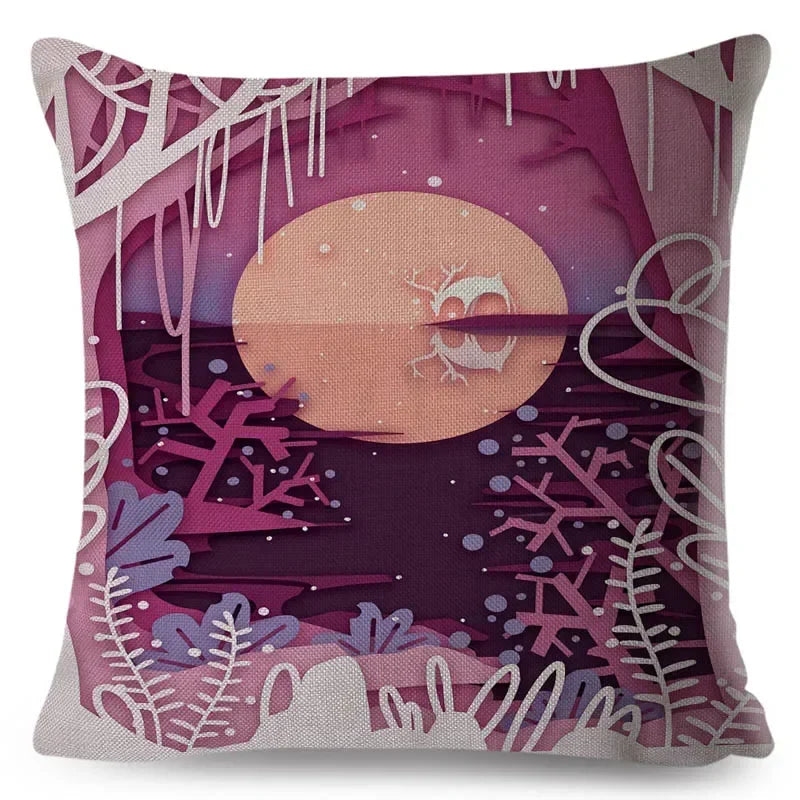 Axyaa Cartoon Deer Pillowcase - 45*45cm Linen Cushion for Home Decor
