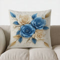 Axyaa Blue & Cream Floral Throw Pillow Cover for Sofa, Bedroom, Car & Home Decor