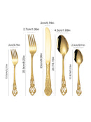Axyaa Gold Embossed Stainless Steel Tableware Set, Steak Knife, Fork, Spoon, Dessert Fork