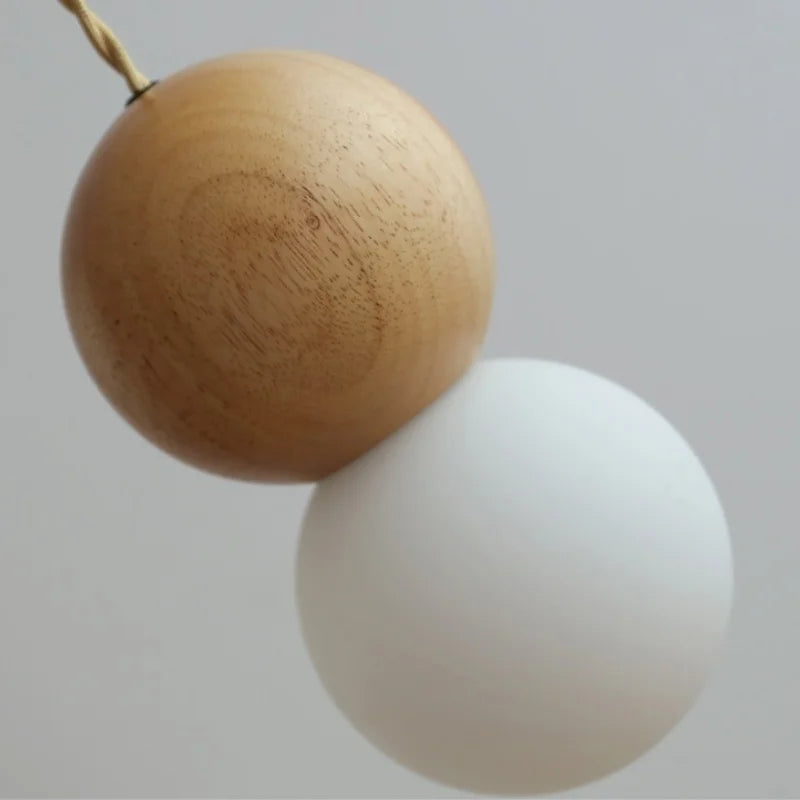 Axyaa Wood Glass Ball LED Pendant Lights Modern Nordic Hanging Lamp