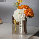 Axyaa Golden Flower Relief Ceramic Vase for Table Decoration and Floral Arrangement