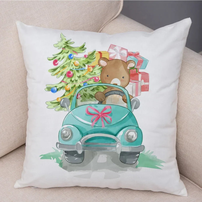 Axyaa Christmas Cartoon Animal Cushion Cover - Santa Claus Pillowcase