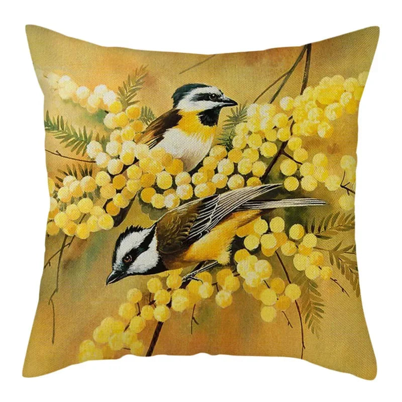Magpie Print Cushion Cover by Axyaa: Decorative Flora & Fauna Pillowcase for Home