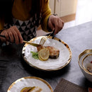 Axyaa Gold-Plated Ceramic Steak Plate for Stylish Dining