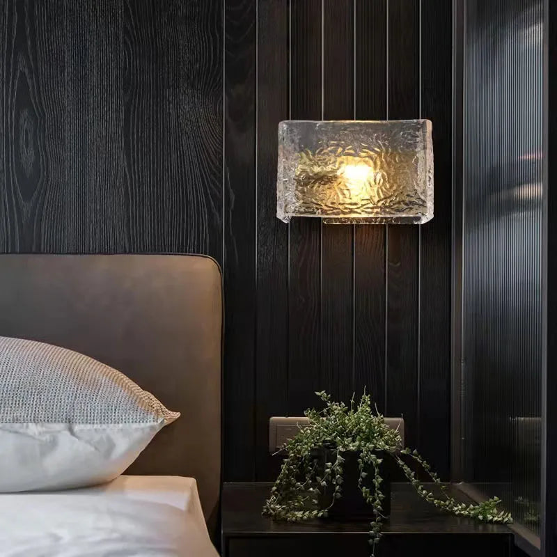 Axyaa Square Water Pattern Glass Wall Lamp Modern Sconces for Indoor Lighting