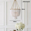 Axyaa Gold Frame White Beads Chandelier with Crystal Shade