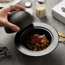 Axyaa Stone Pattern Soup Bowl with Lid | Ceramic Tableware for Molecular Cooking