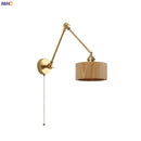 Axyaa Nordic Wood LED Wall Lamp Sconce with Swing Arm and Pull Chain Switch