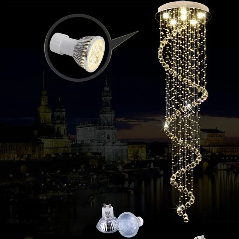 Axyaa Modern Spiral Crystal Chandelier for Large Staircases, Rain Drop Design