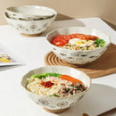Axyaa Retro Ceramic Noodle Soup Bowl Underglaze Colored Lace Tableware