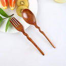 Axyaa Solid Wood Long Handle Spoon and Fork Set - Household Tableware