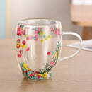 Axyaa Double Wall Glass Cup with Handle, 300ml, Ins Style, Heat Resistant