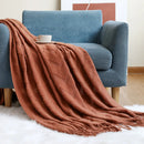 Axyaa Luxury Caramel Knitted Throw Blanket with Wave Tassels