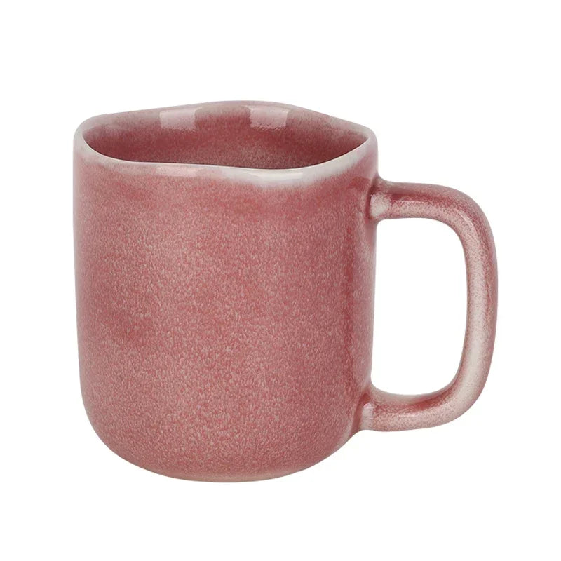 Axyaa 440ml Ceramic Coffee Mug with Handle, Solid Color Irregular Cup Home Breakfast Oat Cup