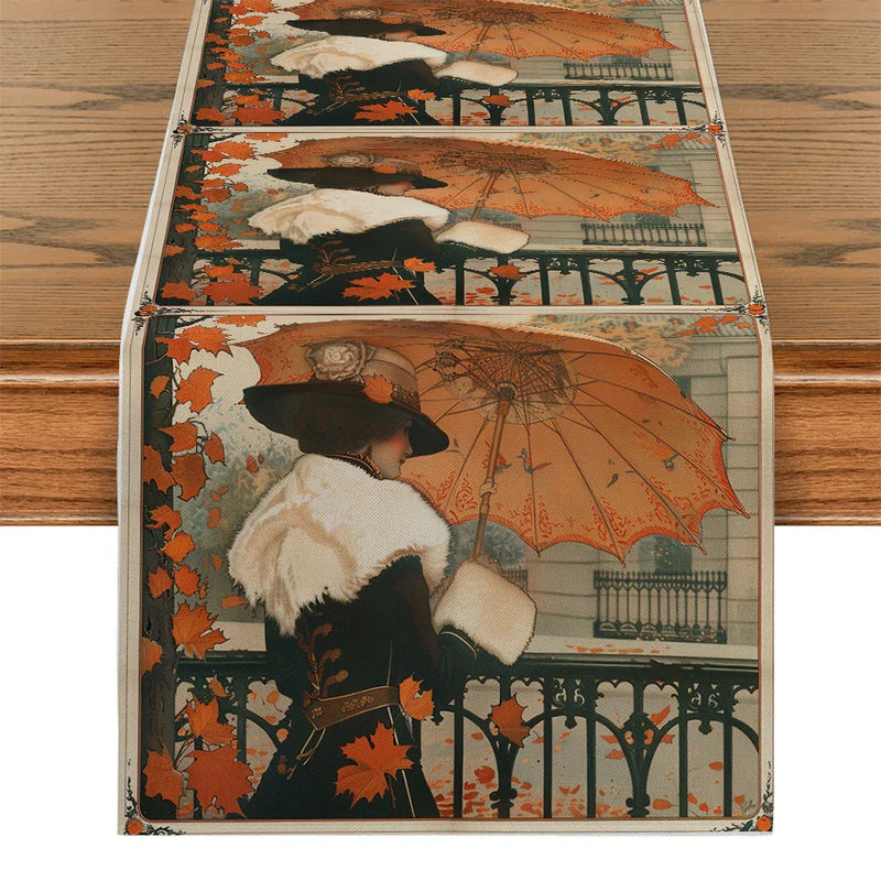 Autumn Maple Leaf Table Runner by Axyaa: Retro Home Dining Decor