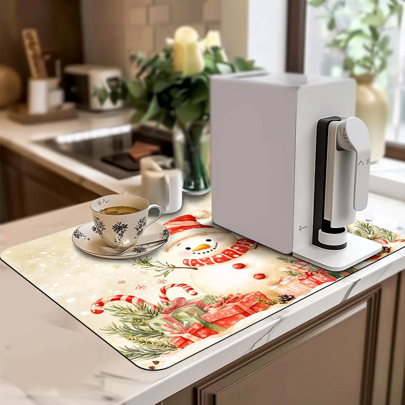 Axyaa Christmas Absorbent Draining Mat for Kitchen and Bathroom