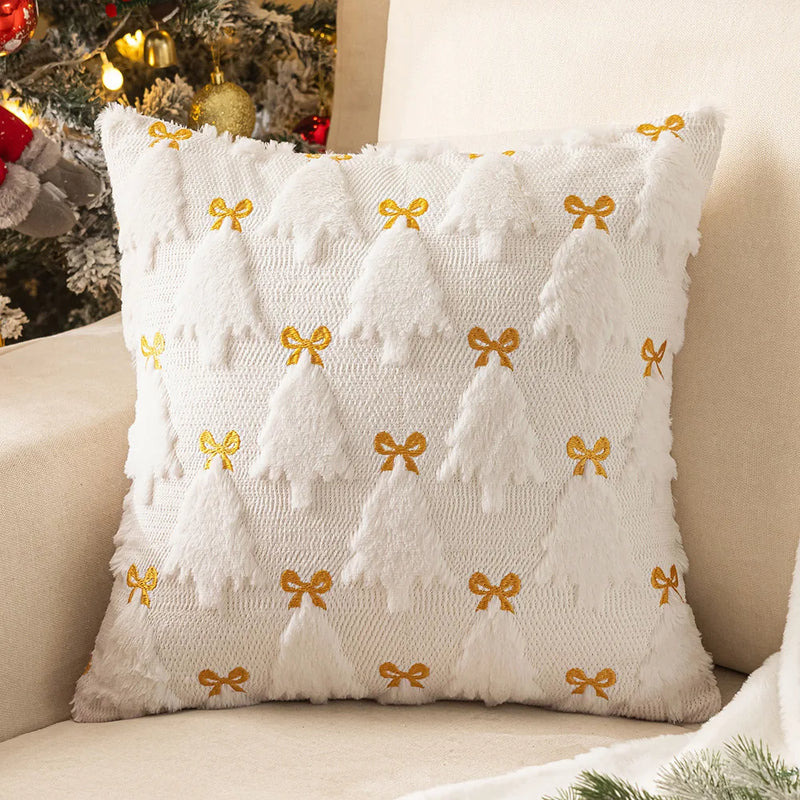 Axyaa Soft Plush Faux Fur Christmas Tree Pillow Cover for Winter Holiday Decor