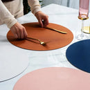 Axyaa Round PU Leather Placemats & Coaster Set for Kitchen and Coffee Shop