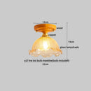 Axyaa Amber Glass LED Ceiling Lamp: Modern Aluminum Wood Light Fixture