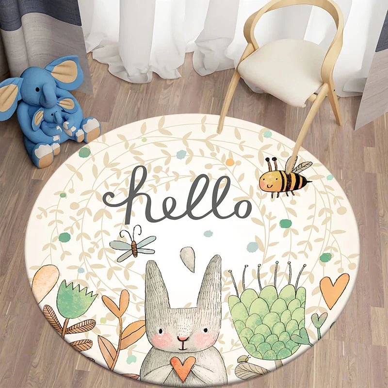 Round Rabbit Print Rug for Kids' Room | Axyaa's Cartoon Rabbit Mat