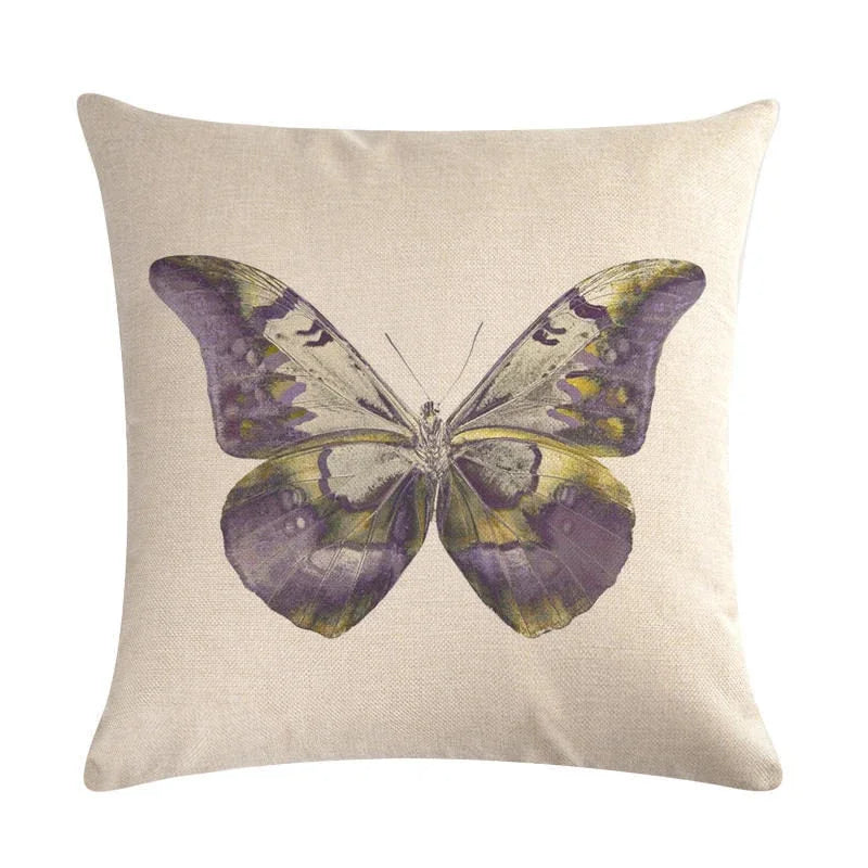 Butterfly Cotton Linen Throw Pillow Cover for Home & Car Decor - Axyaa