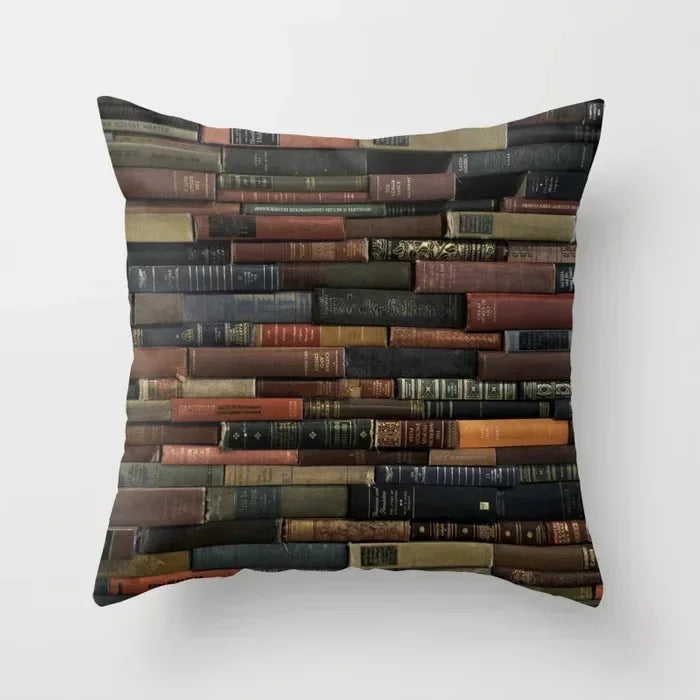 Axyaa Retro Library Pattern Pillowcase for Home and Office Decor