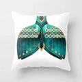 Axyaa Teal Blue Flower Leaves Pattern Pillow Case for Home Decor