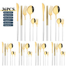 Axyaa 36pc White Gold Stainless Steel Dinnerware Set Flatware Cutlery Kit